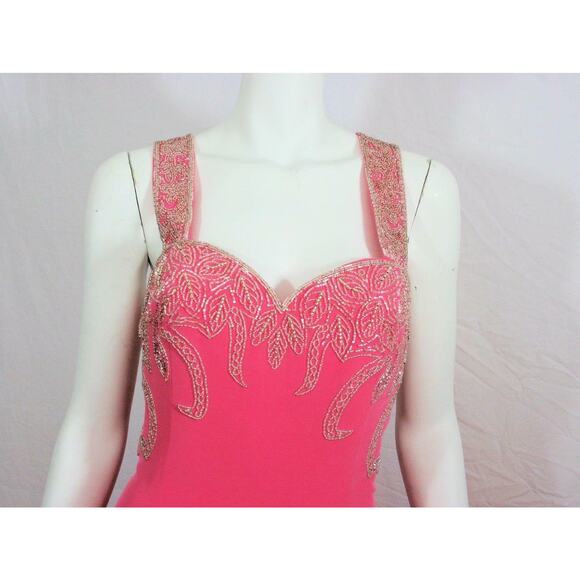 Oleg Cassini Pink Crystal Beaded Formal Gown Dress - Picture 6 of 11
